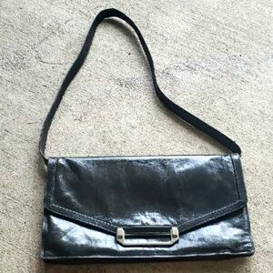 Vintage rare elegant stylish simple black leather shoulder bag from Italy